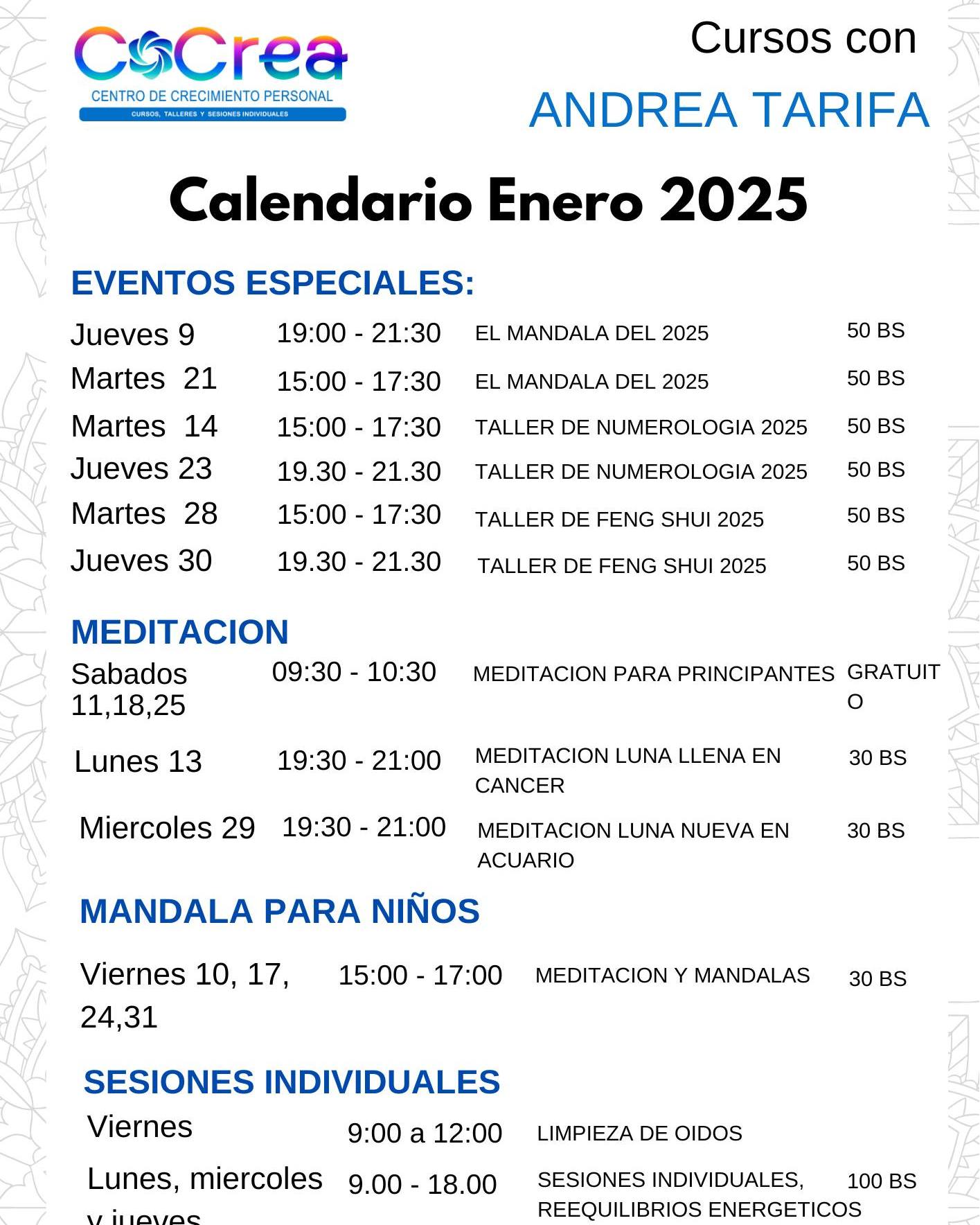 Calendario enero 2025