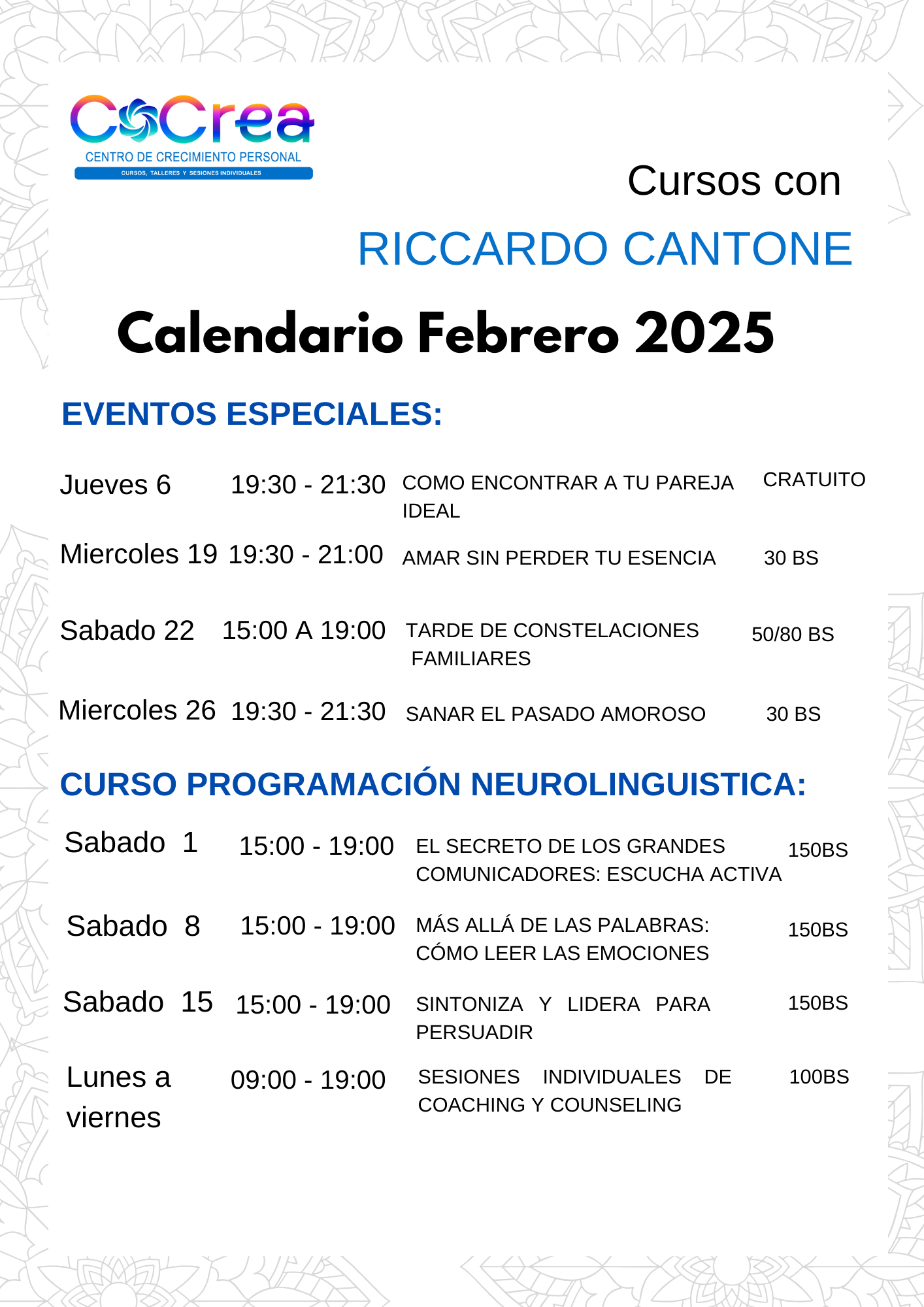 Calendario febrero